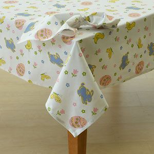 EASTER BLOOM Cotton Tablecloth Eggs Chicks Bunnies Butterfly Tulips
