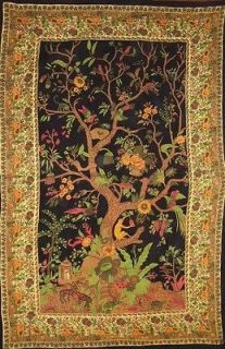 Tree of Life Tapestry Wall Hanging Bedspread Black/Cream