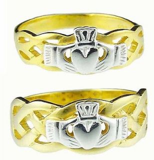 14K Gold Sterling Silver Celtic Claddagh Band Wedding Ring Set Made sz