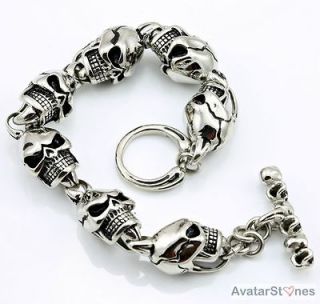 Mens Womens 316L Stainless Steel Skull Bling Bracelet Chain Cool B1V5