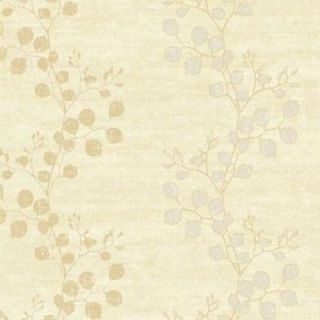 Designer Metallic Silver and Gold Wavy Leaf Vines on Cream Faux