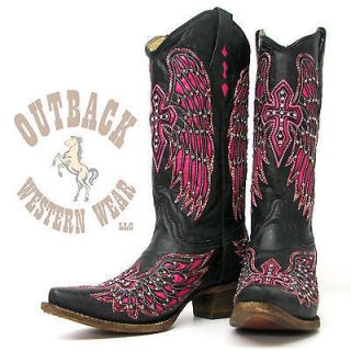 Corral Black & Pink Wing & Cross Boot A1049