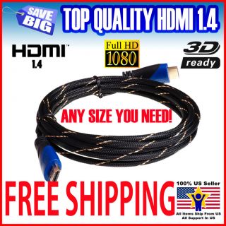 GOLD PLATED HDMI CABLE 1.4 3D PS3 HDTV LCD LED XBOX 6FT 10FT 15FT 20F