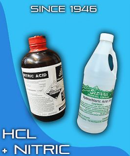 Nitric Acid 70% Pints + 2 Hydrochloric Acid Aqua Qts Regia Gold