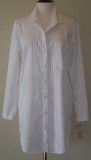 Satin Stripe Nightshirt   White   Egyptian Cotton   S