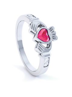 Sterling Silver Irish Handcrafted Claddagh Ring with Heart Shaped CZ