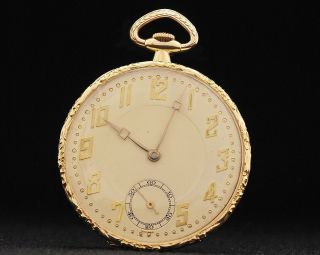 UNUSUAL SWISS 18K SOLID YELLOW GOLD OPEN FACE POCKET ALL ORIGINAL