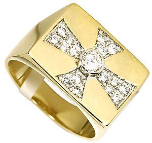 Mens Templar Cross 0.43ct 18kt Gold Plated Ring