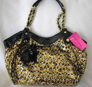 BETSEY JOHNSON GOLD LEOPARD SEQUIN CHAIN STRAP TOTE BAG~$98~HARD TO