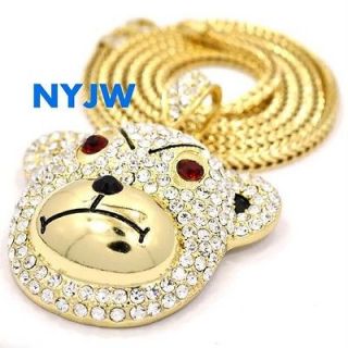 ICED OUT GOLD PT. KANYE WEST TEDDY BEAR PENDANT W/ 36 FRANCO CHAIN #