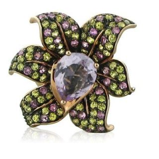 NEW LEVIAN 14K YELLOW GOLD AMETHYST MULTI COLOR SAPPHIRE FLOWER RING $