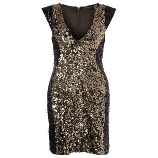 French Connection Moonray Sequins Capped Sleeve Dress Black/Gold