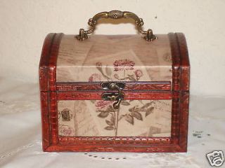 NEW Wood Decorative Storage Box Mauve Rose; Handsome Bronze Handle