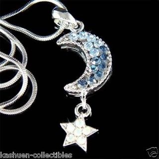 Blue w Swarovski Crystal Dream ~CRESCENT MOON Wish STAR~~ Chain