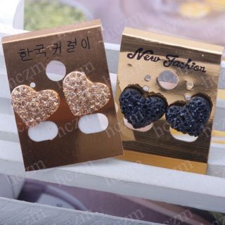 Korean style Black gold crystal pave love heart earrings stud