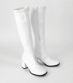 WOMENS WHITE HIGH BOOTS 70s DISCO FANCY DRESS ALL SIZES