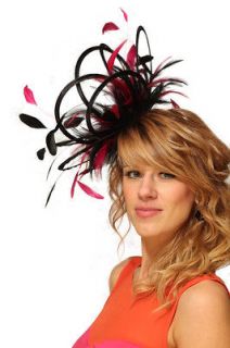 NEW Black & Hot Pink Fascinator Hat Choose any colour satin & feathers