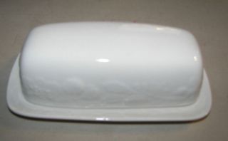Gibson Housewares China Covered Butter Dish Embossed Fruit