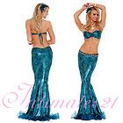 Deluxe Mermaid Costume Set Foil Bra Top + Skirt Fancy Party Dress @