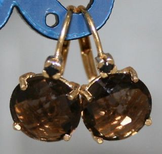Solid 14K Yellow Gold 10mm SMOKEY TOPAZ Lever Back Earrings Hi Quality