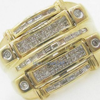 Mens 14K solid gold 0.97 round cut diamond ring band pinky fashion