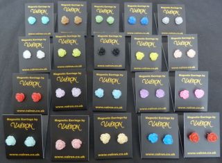 CUTE FROSTED ROSE MAGNETIC EARRINGS CHOICE OF OVER 20 COLOURS IDEAL