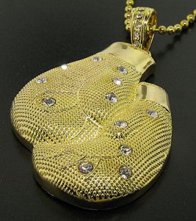 Boxing gloves gold plated hip hop bling pendant