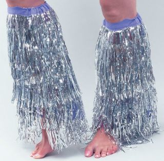 SAMBA STYLE DANCE LEG COVERS   SILVER TINSEL TASSEL   FANCY DRESS
