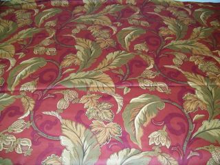 Screen Print 55 1/2 W Fabric, 1 Yd Red/Gold/Green Floral Material