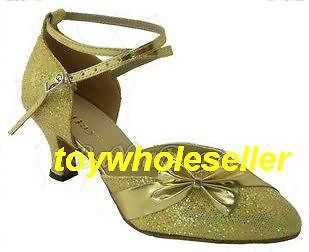 Ladies Latin Ballroom Salsa Gold/ Glitter Modern Dance Shoes A117