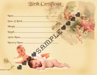CUTE BABY BIRTH CERTIFICATE/CERTIFICATES 4 REBORN FAKE BABY approx 7x