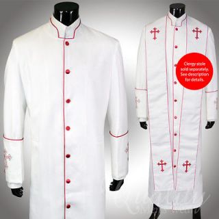 Clergy Robe 50 White Red Piping Cross Sequins Cassock Full Length