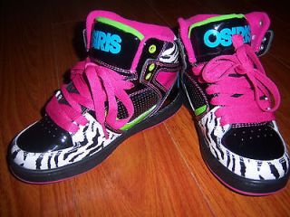 Osiris Girls Pink Black Zebra Print High Top Skater Shoes Size 12/ 13