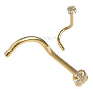 Solid 14K Gold 2.0mm CLEAR CZ Gem Nose Screw RING Stone