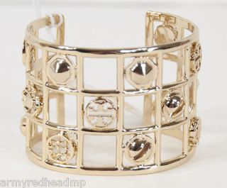 New Tory Burch gold plated labyrinth frame carved large cuff bracelet