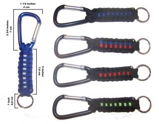 550 Paracord Survival Key Chain   FOB with Carabiner and Metal Ring