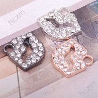 5pcs clear crystal pave rose gold tone charm mouth lip 16x15x2mm