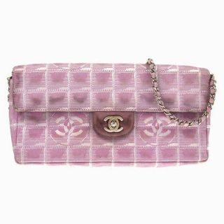Authentic CHANEL New Travel Line CC Logos Chain Shoulder Bag Pink