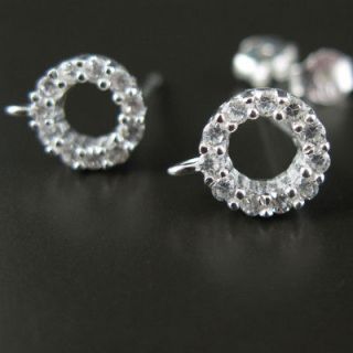Sterling Silver Earring Findings Fancy CZ Round Posts (1 pair)