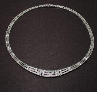 Diamonique CZ Greek Key Chain Necklace Sterling Silver