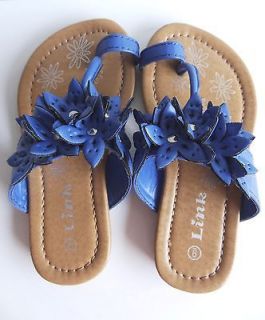 New Girls Blue Flower Sandals Toe ring fit Flip Flops Youth Sizes 9 4