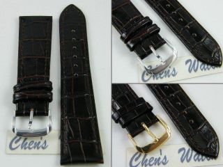 HQ 22MM GLOSS DARK BROWN ITALY LEATHER WATCH BAND 22/18 MM CROC STRAP