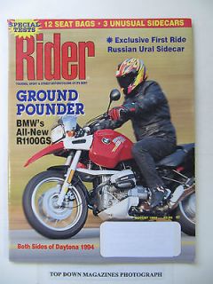 Rider Motorcycle Magazine August 1994 Russian Ural Sidecar/Sideca r