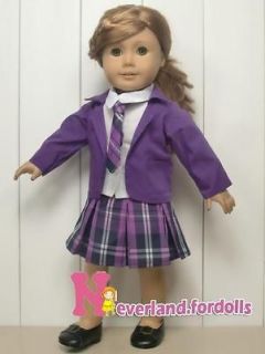 4PCs 18 Doll Clothes Outfit fit American Girl Purple School Outfit