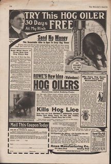 1917 ALVIN ROWE HOG OILER LICE HAM PIG FARM PORK BARN HEALTH CLEAN AD