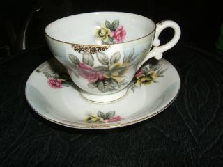 Lefton China Tea Cup and Saucer, Yellow and Pink Roses