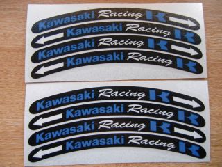 Kawasaki Racing   BLUE Wheel rim decals   set of 8   150mm x 12mm