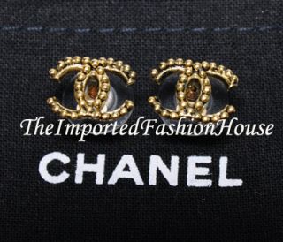 Chanel Classic Medium CC Logo Gold Stud Post Earrings 2011 New