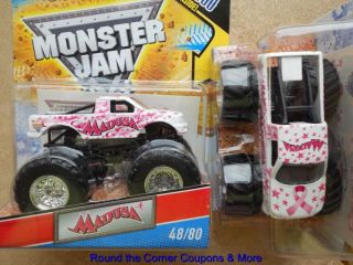 2011 Hot Wheels Monster Jam 48 Madusa Pink Cancer Awareness Ribbon New