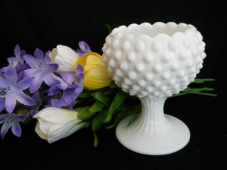 Fenton Milk Glass Footed Ivy Ball Rose Bowl Vase Hobnail Scalloped Rim